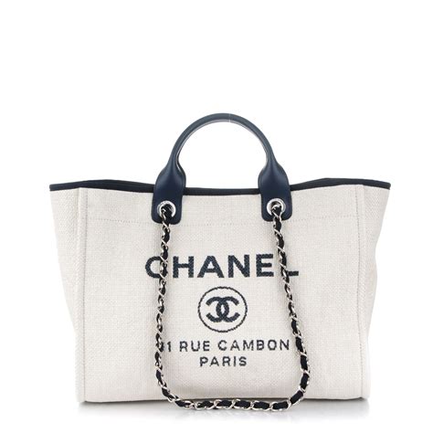 chanel white canvas tote|Chanel canvas large deauville tote.